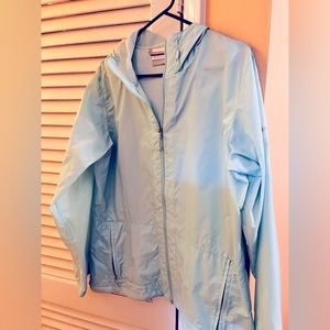 Columbia Large rain jacket, light teal with hood, excellent condition